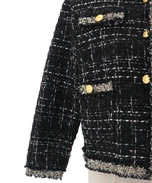 ALLuRing ChaRm（アリュリングチャーム）の「Gold Button Tweed Jacket / ゴールドボタンツイードジャケット（テーラードジャケット・レディース・ブラック/ホワイト・FREE）」の10枚目の写真