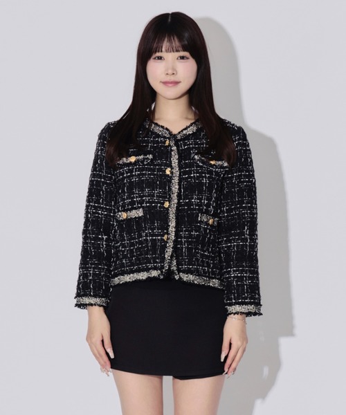 ALLuRing ChaRm（アリュリングチャーム）の「Gold Button Tweed Jacket / ゴールドボタンツイードジャケット（テーラードジャケット・レディース・ブラック/ホワイト・FREE）」の14枚目の写真