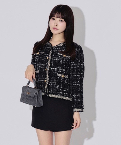ALLuRing ChaRm（アリュリングチャーム）の「Gold Button Tweed Jacket / ゴールドボタンツイードジャケット（テーラードジャケット・レディース・ブラック/ホワイト・FREE）」の15枚目の写真