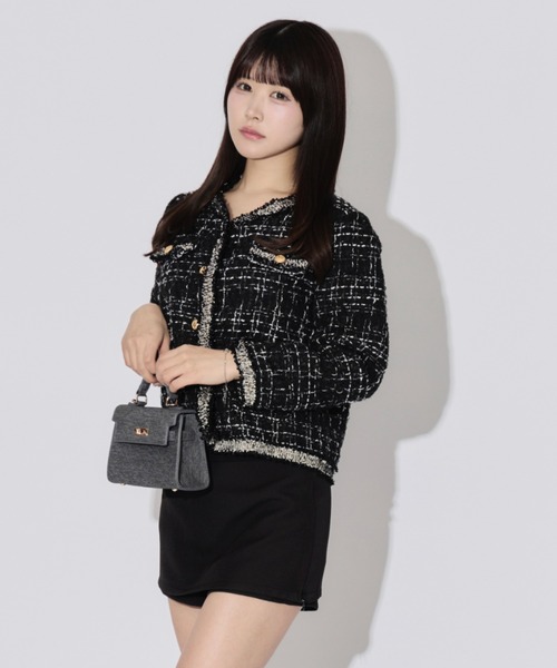 ALLuRing ChaRm（アリュリングチャーム）の「Gold Button Tweed Jacket / ゴールドボタンツイードジャケット（テーラードジャケット・レディース・ブラック/ホワイト・FREE）」の16枚目の写真