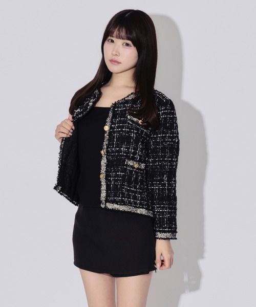 ALLuRing ChaRm（アリュリングチャーム）の「Gold Button Tweed Jacket / ゴールドボタンツイードジャケット（テーラードジャケット・レディース・ブラック/ホワイト・FREE）」の18枚目の写真