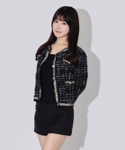 ALLuRing ChaRm（アリュリングチャーム）の「Gold Button Tweed Jacket / ゴールドボタンツイードジャケット（テーラードジャケット・レディース・ブラック/ホワイト・FREE）」の17枚目の写真