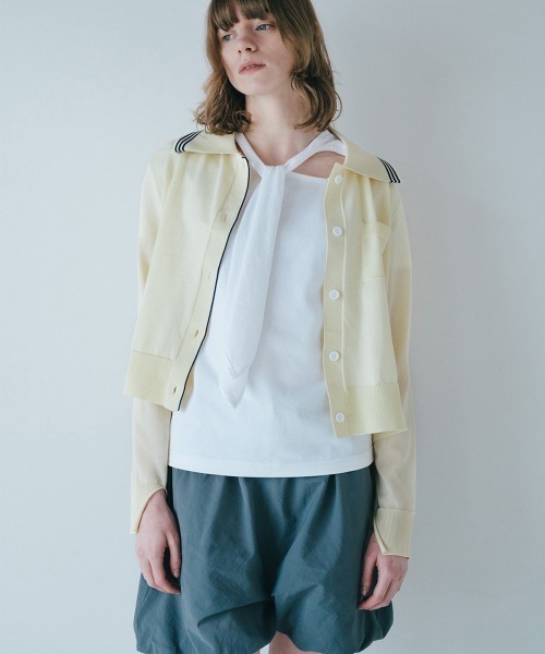 soduk(スドーク)の「sheer knit polo cardigan / シアーニットカーディガン(カーディガン/ボレロ・レディース・ブラック/アイボリー/グレー・ONE SIZE)」の8枚目の写真