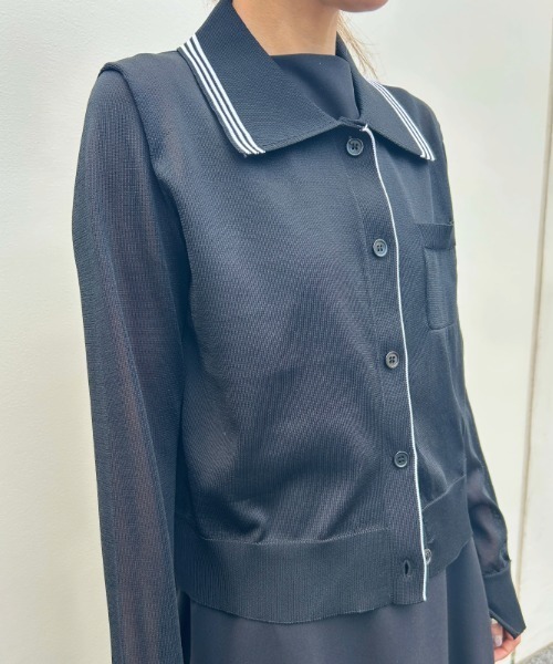 soduk(スドーク)の「sheer knit polo cardigan / シアーニットカーディガン(カーディガン/ボレロ・レディース・ブラック/アイボリー/グレー・ONE SIZE)」の13枚目の写真