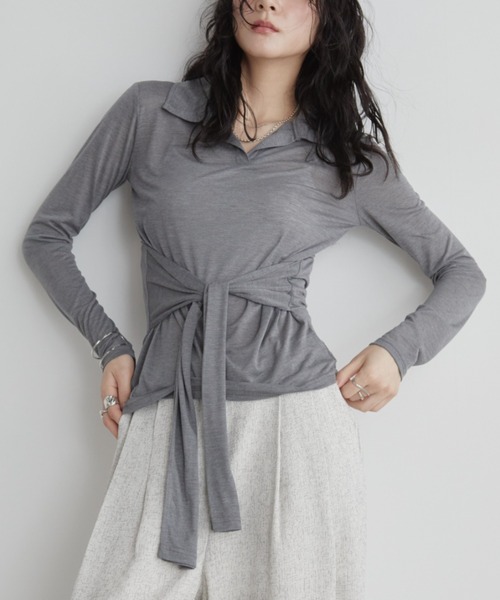 Aunt Marie's(アントマリーズ)の「ウエストリボンスキッパートップス(Tシャツ/カットソー・レディース・ブルー/チャコールグレー/ブラック・FREE)」の16枚目の写真