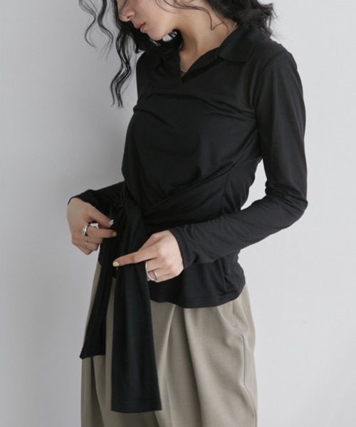 Aunt Marie's(アントマリーズ)の「ウエストリボンスキッパートップス(Tシャツ/カットソー・レディース・ブルー/チャコールグレー/ブラック・FREE)」の7枚目の写真