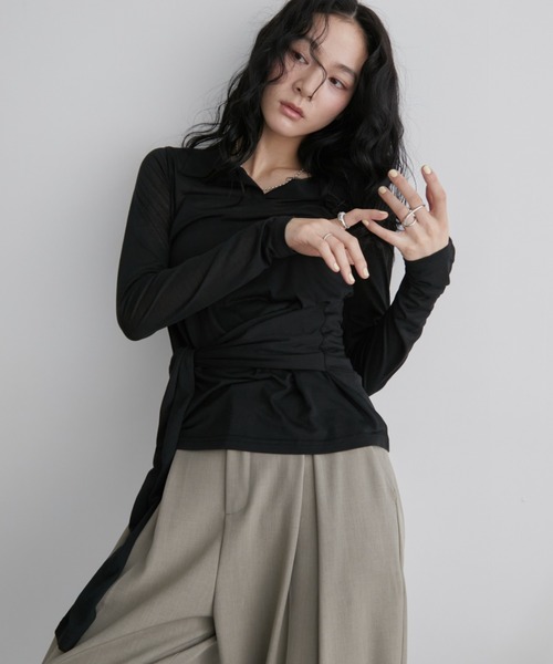 Aunt Marie's(アントマリーズ)の「ウエストリボンスキッパートップス(Tシャツ/カットソー・レディース・ブルー/チャコールグレー/ブラック・FREE)」の4枚目の写真