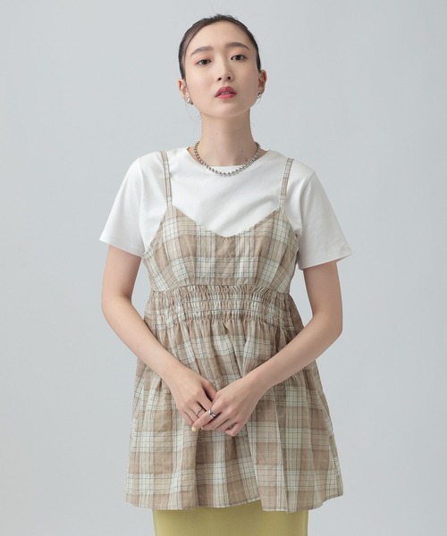 LEPSIM（レプシィム）の「ワッシャーチェックキャミ　650694（キャミソール・レディース・ブルー/ブラック/ベージュ・FREE）」の2枚目の写真