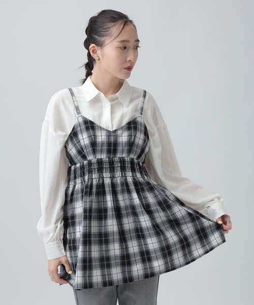 LEPSIM（レプシィム）の「ワッシャーチェックキャミ　650694（キャミソール・レディース・ブルー/ブラック/ベージュ・FREE）」の9枚目の写真