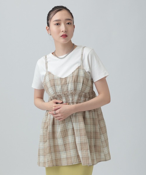 LEPSIM（レプシィム）の「ワッシャーチェックキャミ　650694（キャミソール・レディース・ブルー/ブラック/ベージュ・FREE）」の14枚目の写真