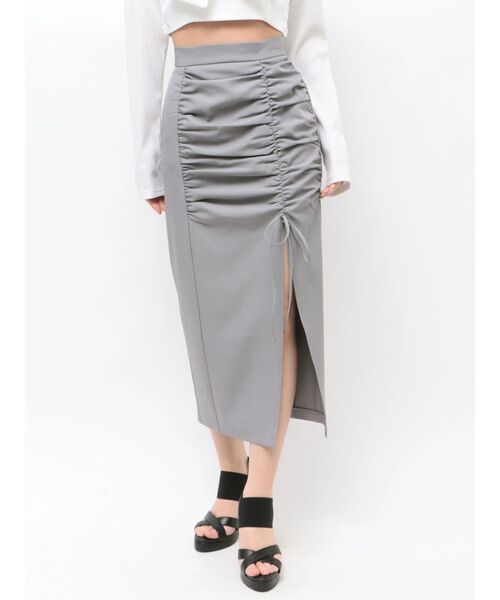 EATME（イートミー）の「シャーリングリボンタイトスカート（スカート・レディース・ブルー/グレー/ブラック・MEDIUM/SMALL）」の3枚目の写真