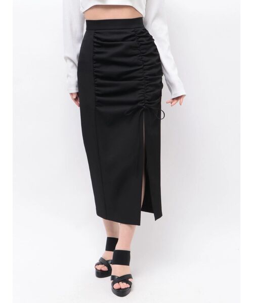 EATME（イートミー）の「シャーリングリボンタイトスカート（スカート・レディース・ブルー/グレー/ブラック・MEDIUM/SMALL）」の2枚目の写真