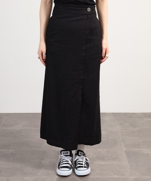 OMNES（オムネス）の「麻レーヨンロングラップスカート（スカート・レディース・ブラック系・FREE）」の3枚目の写真