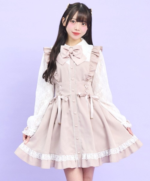 Secret Honey(シークレットハニー)の「ウエストレースアップワンピース(ワンピース・レディース・ピンク/ブラック・MEDIUM)」の1枚目の写真