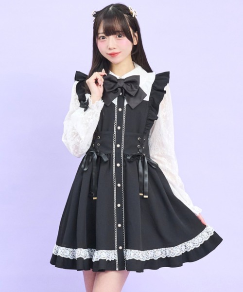 Secret Honey(シークレットハニー)の「ウエストレースアップワンピース(ワンピース・レディース・ピンク/ブラック・MEDIUM)」の2枚目の写真