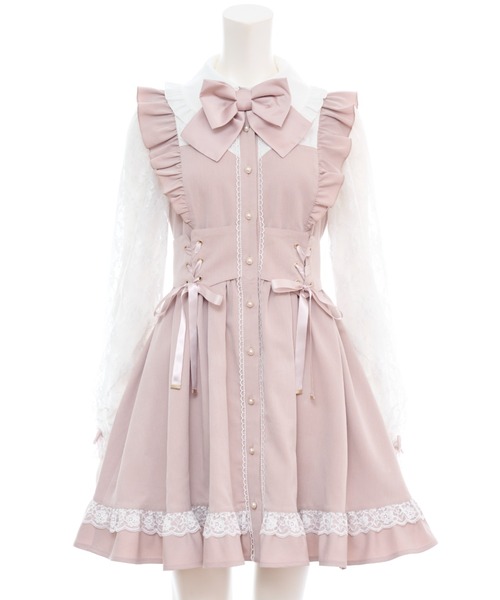 Secret Honey(シークレットハニー)の「ウエストレースアップワンピース(ワンピース・レディース・ピンク/ブラック・MEDIUM)」の8枚目の写真