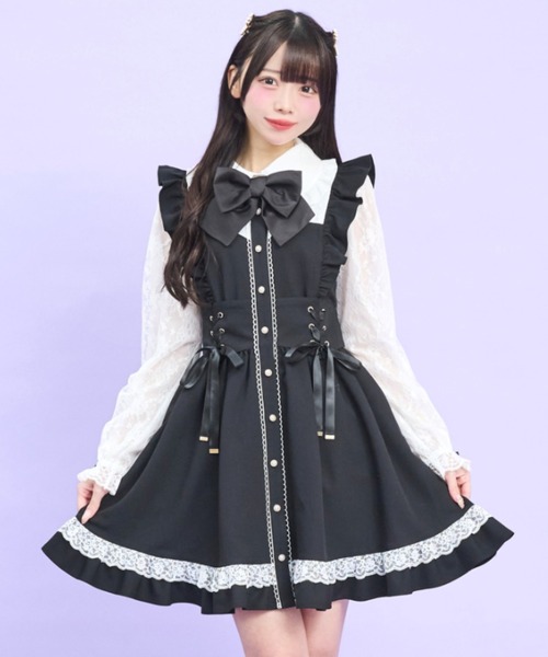 Secret Honey(シークレットハニー)の「ウエストレースアップワンピース(ワンピース・レディース・ピンク/ブラック・MEDIUM)」の6枚目の写真