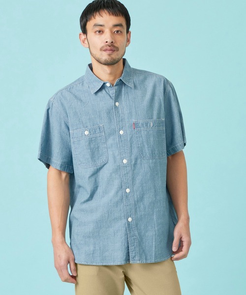 EDWIN（エドウィン）の「EDWIN エドウィン ワークシャツ デニム 半袖（シャツ/ブラウス・メンズ・インディゴブルー/ライトインディゴブルー/ホワイト・MEDIUM/X-LARGE/LARGE）」の3枚目の写真