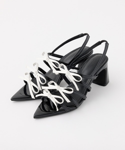 one after another NICE CLAUP(ワンアフターアナザーナイスクラップ)の「リボンミュールサンダル(サンダル・レディース・ブラック/ブラック×ホワイト/レッド・SMALL/LARGE/MEDIUM)」の2枚目の写真