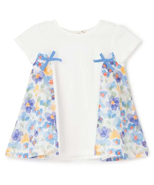 sense of wonder(センスオブワンダー)の「花柄キリカエチュニック(チュニック・キッズ・オフホワイト/ピンク・90cm/80cm/130cm/120cm/110cm/100cm)」の1枚目の写真