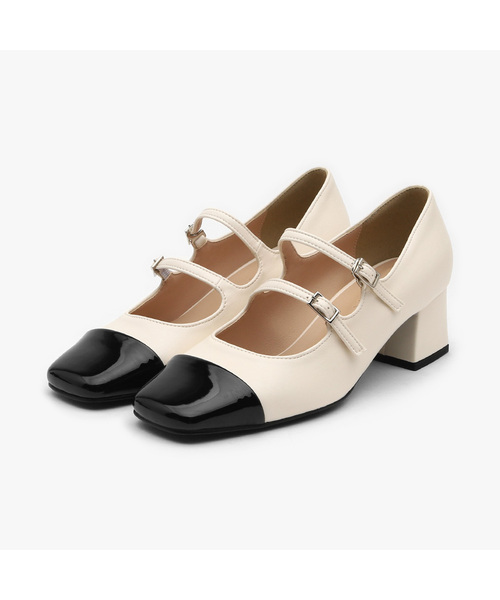 SAPPUN（サプン）の「Salvia スクエア メリージェーン パンプスヒール (5cm)（パンプス・レディース・ブラック/ベージュ/アイボリー・22.5cm/24.5cm/23cm/23.5cm/25.5cm/24cm/25cm）」の2枚目の写真