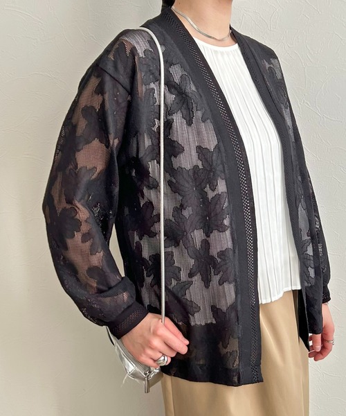 LHELBIE(レルビエ)の「メッシュレースカーディガン(Tシャツ/カットソー・レディース・ブラック/アイボリー・M)」の2枚目の写真