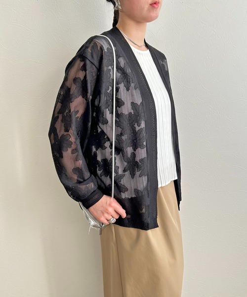 LHELBIE(レルビエ)の「メッシュレースカーディガン(Tシャツ/カットソー・レディース・ブラック/アイボリー・M)」の7枚目の写真