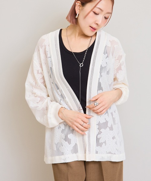 LHELBIE(レルビエ)の「メッシュレースカーディガン(Tシャツ/カットソー・レディース・ブラック/アイボリー・M)」の3枚目の写真