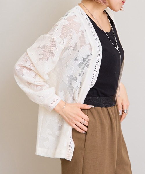 LHELBIE(レルビエ)の「メッシュレースカーディガン(Tシャツ/カットソー・レディース・ブラック/アイボリー・M)」の6枚目の写真