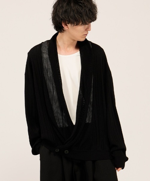 NO ID.(ノーアイディ)の「mcg3802- ショールカラーニットラップCD カーディガン(858010-450K)(カーディガン/ボレロ・メンズ・ブラック/グレー・ONE SIZE)」の5枚目の写真