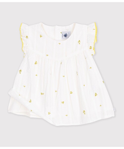 PETIT BATEAU（プチバトー）の「フラワープリントブラウス（シャツ/ブラウス・キッズ・ホワイト×グリーン・36MONTH/24MONTH/12MONTH）」の2枚目の写真