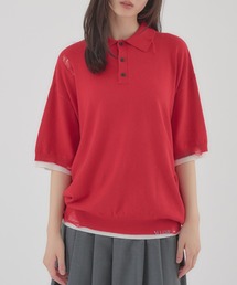 LAYERED DESIGN DAMAGED STITCH KNIT POLO/レイヤードデザインダメージステッチニットポロ