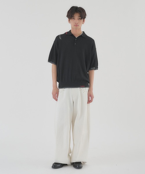 Perushu(ペルーシュ)の「LAYERED DESIGN DAMAGED STITCH KNIT POLO/レイヤードデザインダメージステッチニットポロ(ニット/セーター・メンズ・ブラック/レッド・LARGE/MEDIUM)」の6枚目の写真