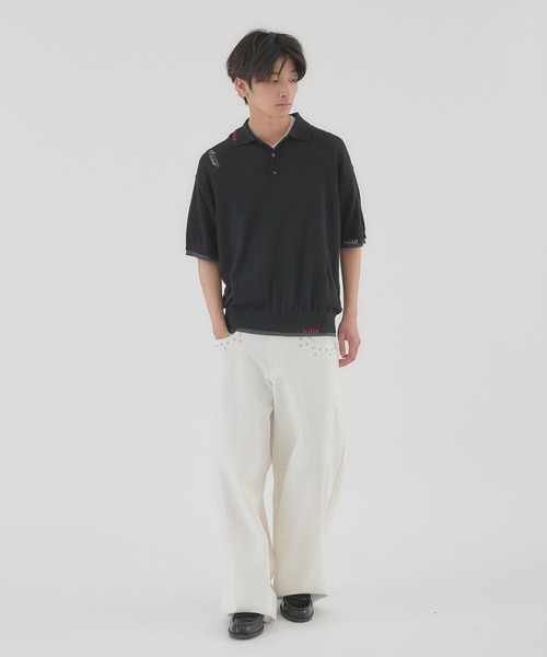 Perushu(ペルーシュ)の「LAYERED DESIGN DAMAGED STITCH KNIT POLO/レイヤードデザインダメージステッチニットポロ(ニット/セーター・メンズ・ブラック/レッド・LARGE/MEDIUM)」の5枚目の写真