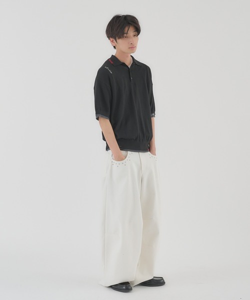 Perushu(ペルーシュ)の「LAYERED DESIGN DAMAGED STITCH KNIT POLO/レイヤードデザインダメージステッチニットポロ(ニット/セーター・メンズ・ブラック/レッド・LARGE/MEDIUM)」の3枚目の写真