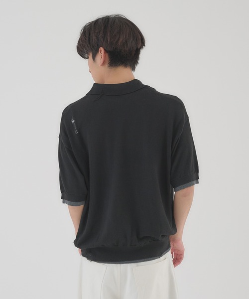 Perushu(ペルーシュ)の「LAYERED DESIGN DAMAGED STITCH KNIT POLO/レイヤードデザインダメージステッチニットポロ(ニット/セーター・メンズ・ブラック/レッド・LARGE/MEDIUM)」の7枚目の写真