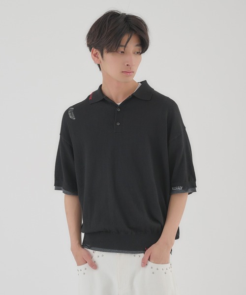Perushu(ペルーシュ)の「LAYERED DESIGN DAMAGED STITCH KNIT POLO/レイヤードデザインダメージステッチニットポロ(ニット/セーター・メンズ・ブラック/レッド・LARGE/MEDIUM)」の10枚目の写真