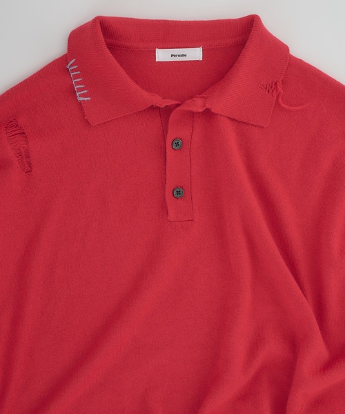 Perushu(ペルーシュ)の「LAYERED DESIGN DAMAGED STITCH KNIT POLO/レイヤードデザインダメージステッチニットポロ(ニット/セーター・メンズ・ブラック/レッド・LARGE/MEDIUM)」の13枚目の写真