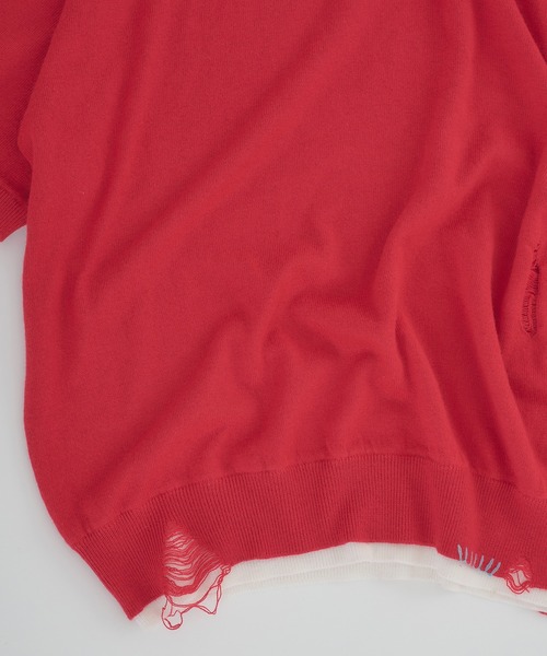Perushu(ペルーシュ)の「LAYERED DESIGN DAMAGED STITCH KNIT POLO/レイヤードデザインダメージステッチニットポロ(ニット/セーター・メンズ・ブラック/レッド・LARGE/MEDIUM)」の11枚目の写真