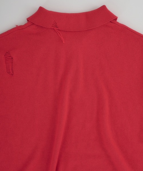 Perushu(ペルーシュ)の「LAYERED DESIGN DAMAGED STITCH KNIT POLO/レイヤードデザインダメージステッチニットポロ(ニット/セーター・メンズ・ブラック/レッド・LARGE/MEDIUM)」の12枚目の写真