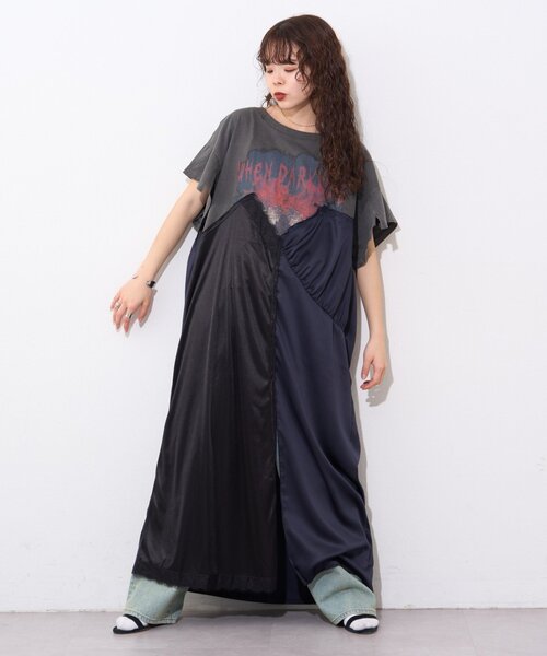 etsinta（エシンタ）の「【etsinta】リメイクサテンteeワンピ（ワンピース・レディース・チャコールグレー・ONE SIZE）」の9枚目の写真