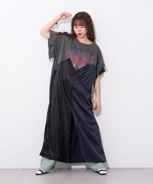etsinta（エシンタ）の「【etsinta】リメイクサテンteeワンピ（ワンピース・レディース・チャコールグレー・ONE SIZE）」の5枚目の写真