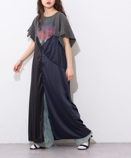 etsinta（エシンタ）の「【etsinta】リメイクサテンteeワンピ（ワンピース・レディース・チャコールグレー・ONE SIZE）」の4枚目の写真