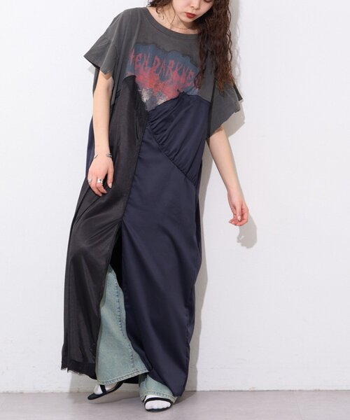 etsinta（エシンタ）の「【etsinta】リメイクサテンteeワンピ（ワンピース・レディース・チャコールグレー・ONE SIZE）」の3枚目の写真