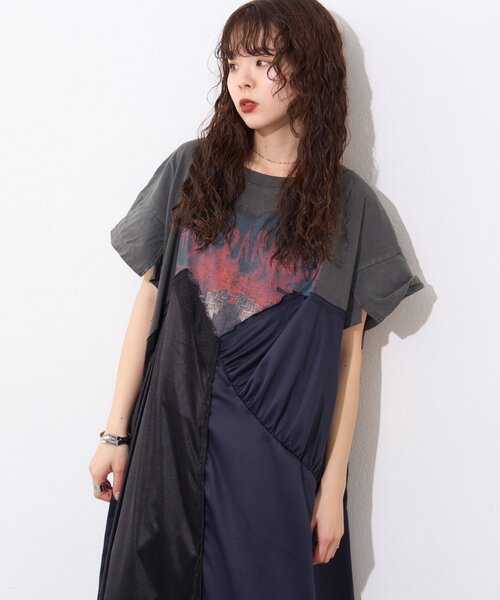 etsinta(エシンタ)の「【etsinta】リメイクサテンteeワンピ(ワンピース・レディース・チャコールグレー/グレー/イエロー・ONE SIZE)」の14枚目の写真