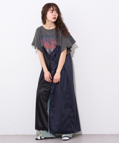 etsinta(エシンタ)の「【etsinta】リメイクサテンteeワンピ(ワンピース・レディース・チャコールグレー/グレー/イエロー・ONE SIZE)」の15枚目の写真