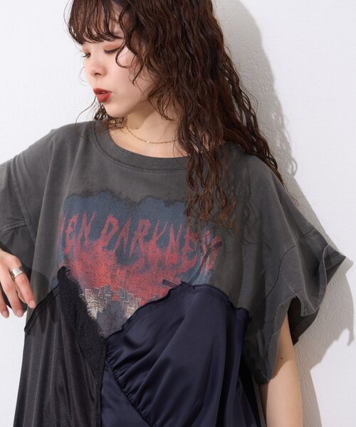 etsinta(エシンタ)の「【etsinta】リメイクサテンteeワンピ(ワンピース・レディース・チャコールグレー/グレー/イエロー・ONE SIZE)」の16枚目の写真
