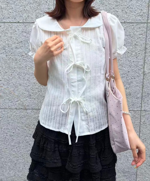 mebole（メボレ）の「Soft Puff Ribbon Blouse（シャツ/ブラウス・レディース・ホワイト・FREE）」の7枚目の写真