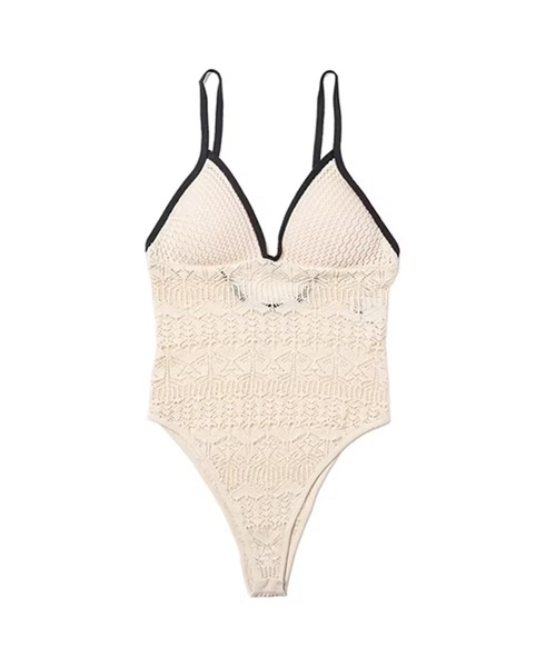 OPEN SESAME CLUB(オープンセサミクラブ)の「openwork bodysuit(キャミソール・レディース・アイボリー/ブラック・1)」の2枚目の写真