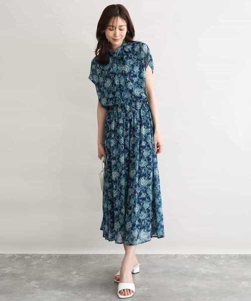 MK MICHEL KLEIN（エムケーミッシェルクラン）の「[洗える]更紗プリント花柄シフォンスカート（スカート・レディース・ネイビー/ベージュ・38）」の7枚目の写真